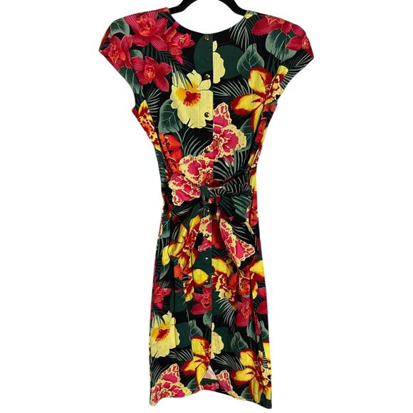 VTG 80s ALMA Made in Italy Bold Colorful Floral Dress Tropical Pinup Rockabilly - Picture 3 of 5